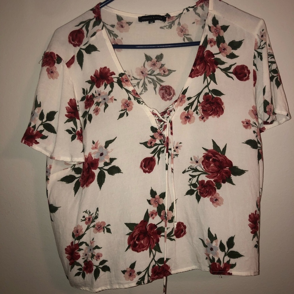Kendall and Kylie white floral shirt